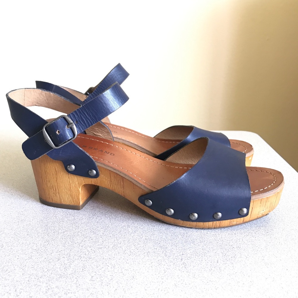 Lucky Brand Wooden Platform Sandals Navy Blue sz 9